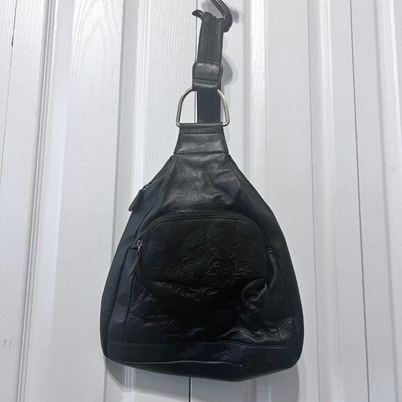Great American Leather Works-Sling Backpack-Embossed Floral-Black-Lots/Storage main image 7